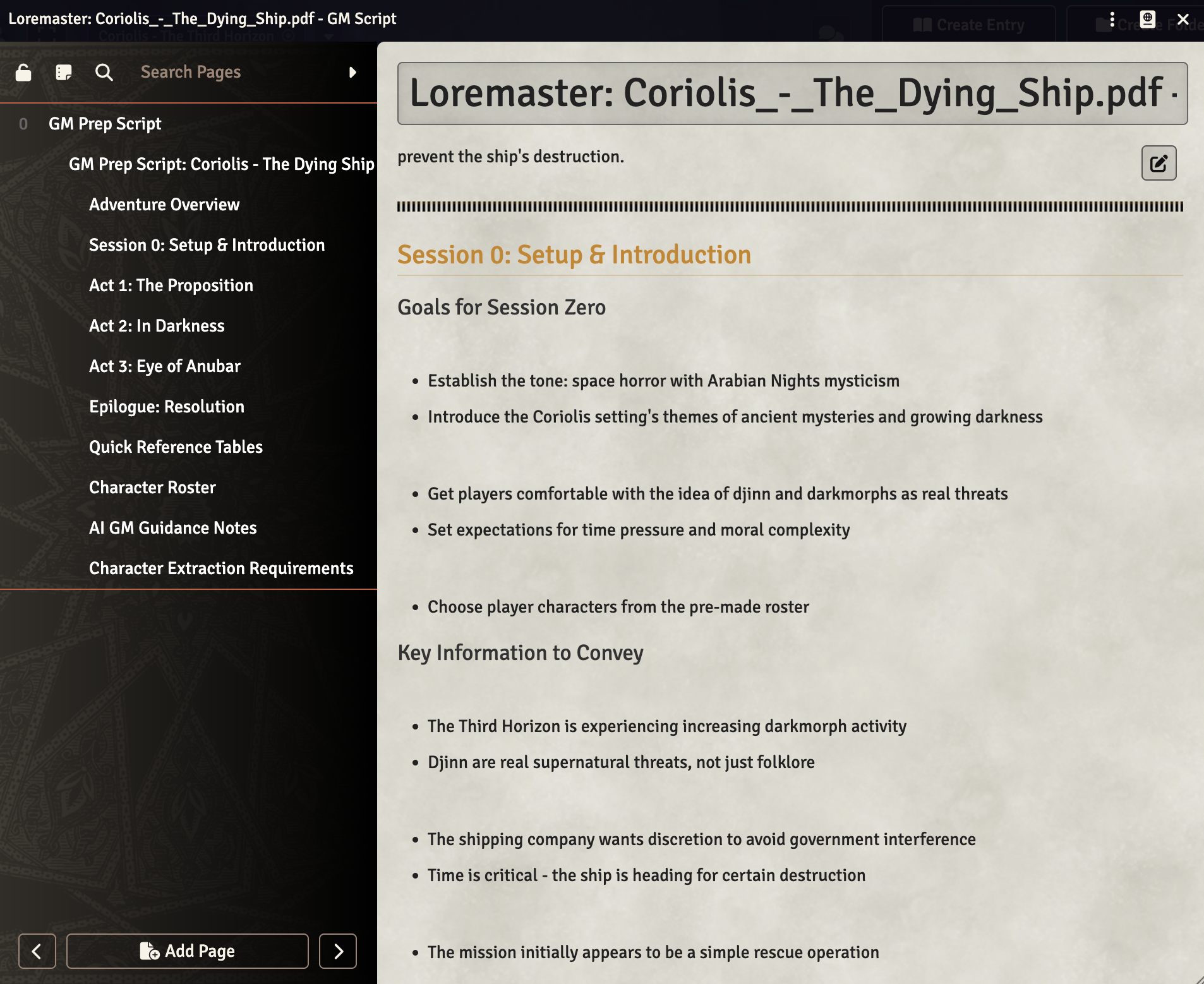 Chat integration showing Loremaster responses