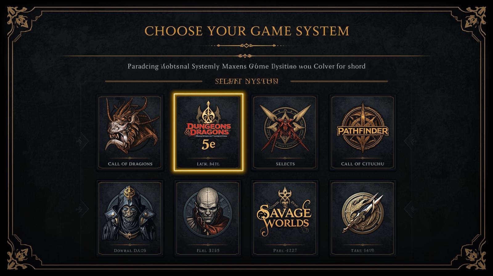 System selection dialog for choosing game systems